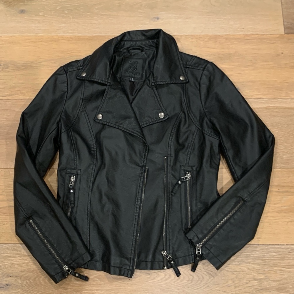 MAX STUDIO Moto Vegan Leather Jacket Sz Small